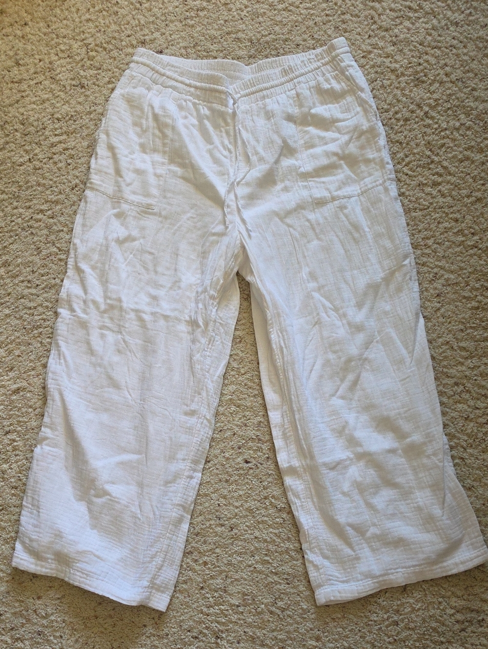 Style & Co. White Cotton Elastic-Waist Pull-On Flowy Pants